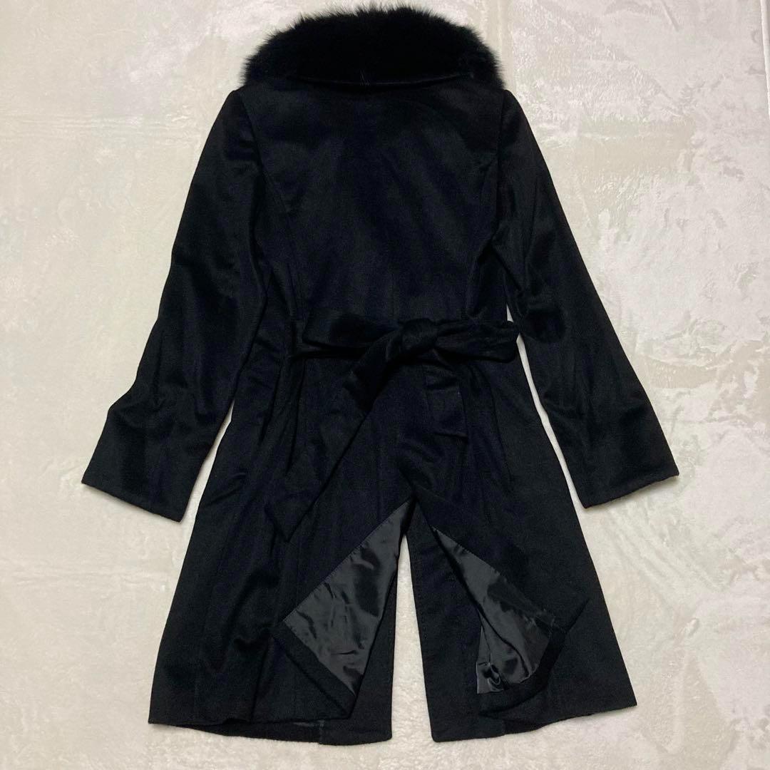 美品　高級　PIUALITE フォックスファー　カシミヤ100%コート　ブラック