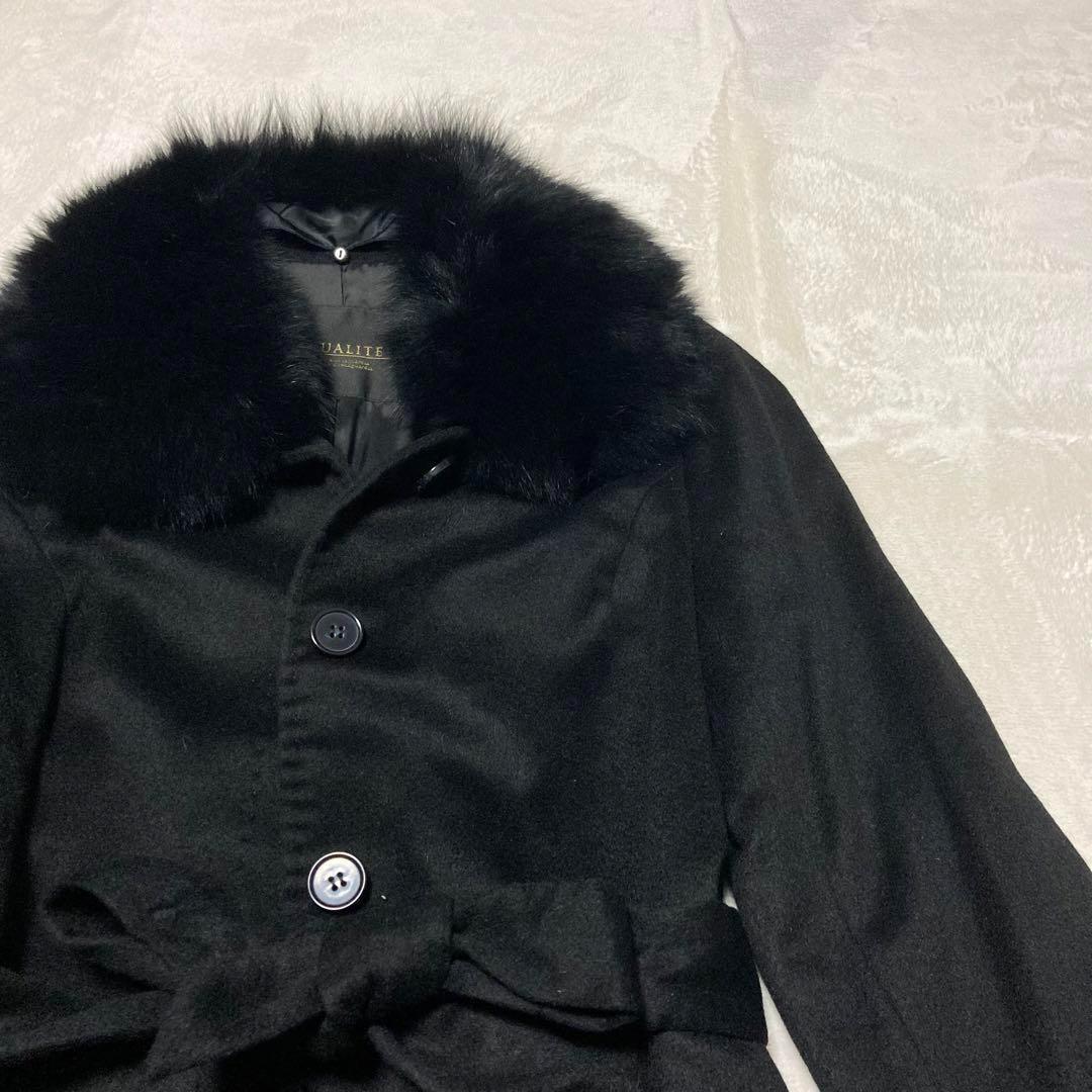 美品　高級　PIUALITE フォックスファー　カシミヤ100%コート　ブラック