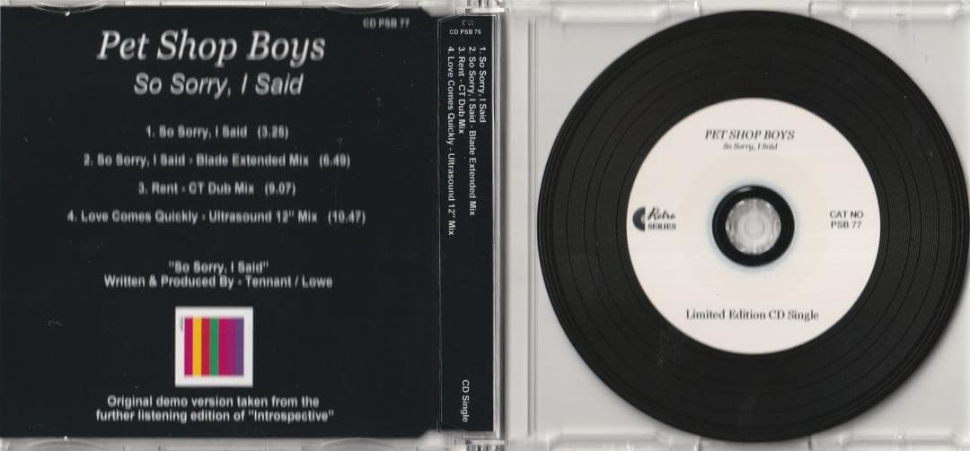 PET SHOP BOYS　So Sorry, I Said　リミックス CD