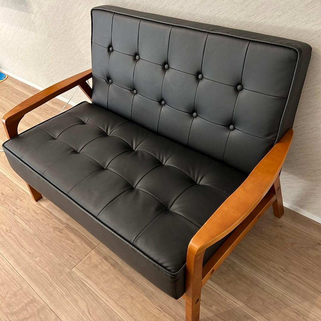 ニトリ　2人掛ソファ　コンパクトソファ（Nシールドルッキ2 BK/MBR）　家具