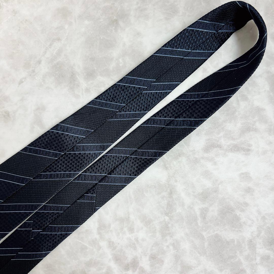 極美品✨ GUCCI ネクタイ ロゴ ストライプ ジャガード ネイビー 現行