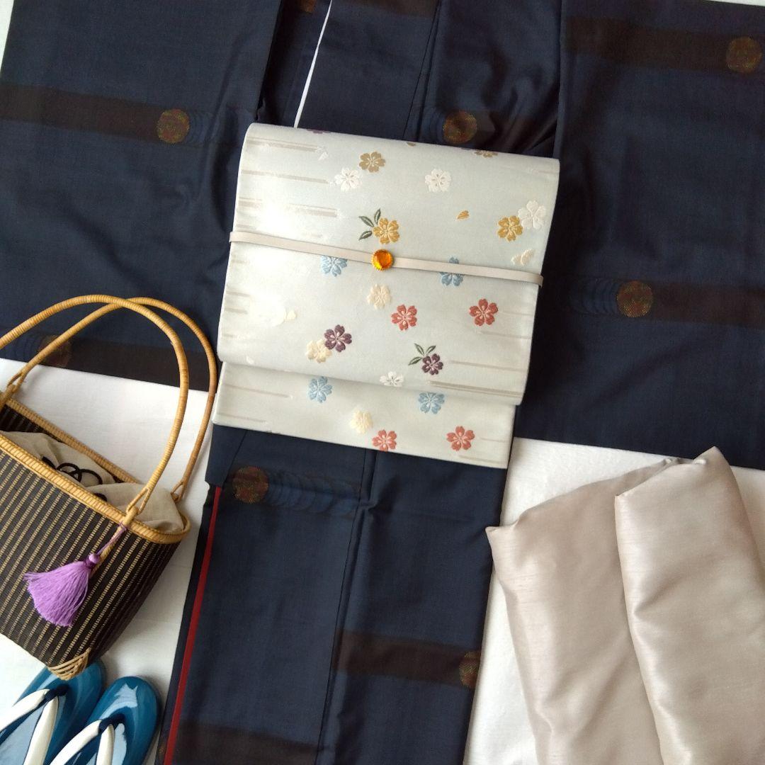 ◆未使用美品◆袋帯 桜ドロップ グレージュ 銀泊 正絹 訪問着 小紋 お花見