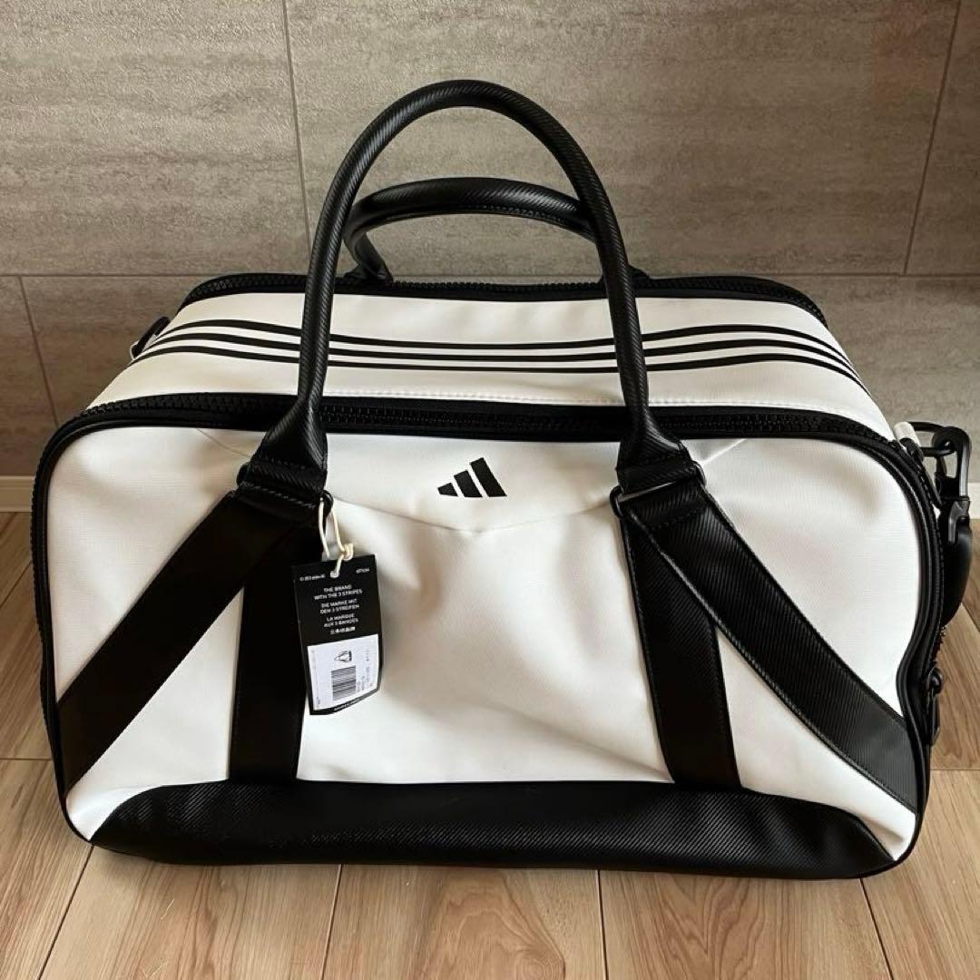 addidas シューズポケット付　合成皮革 ボストンバッグ ホワイト　ゴルフ