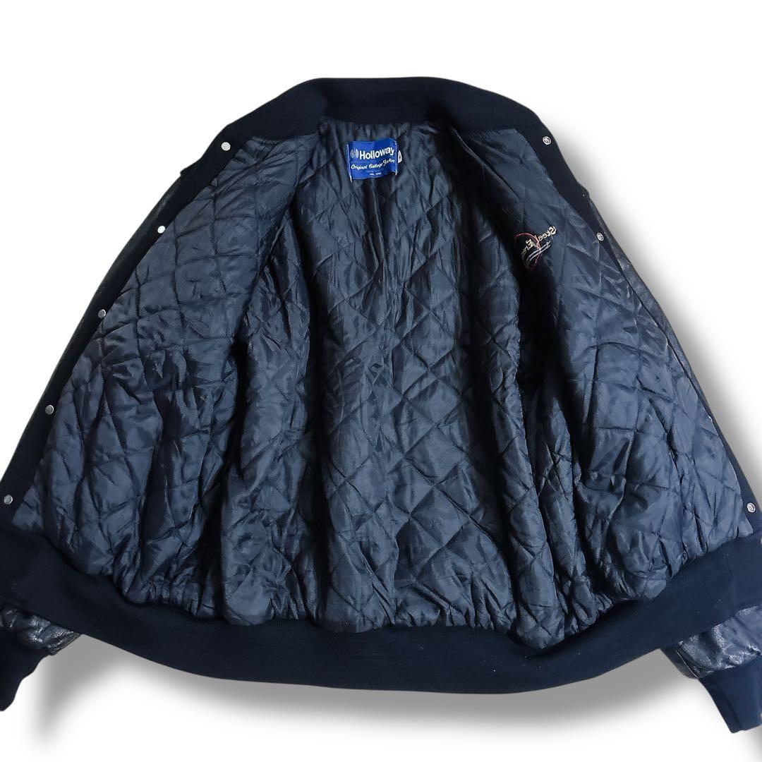 Holloway USA製 袖レザー スタジャン 黒 XL 企業 刺繍 ブラック