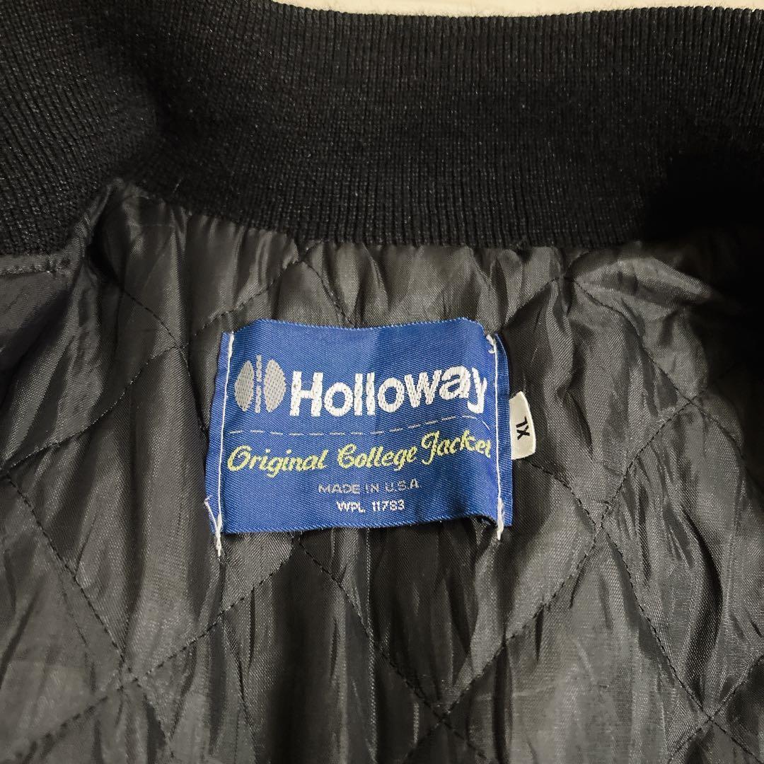 Holloway USA製 袖レザー スタジャン 黒 XL 企業 刺繍 ブラック