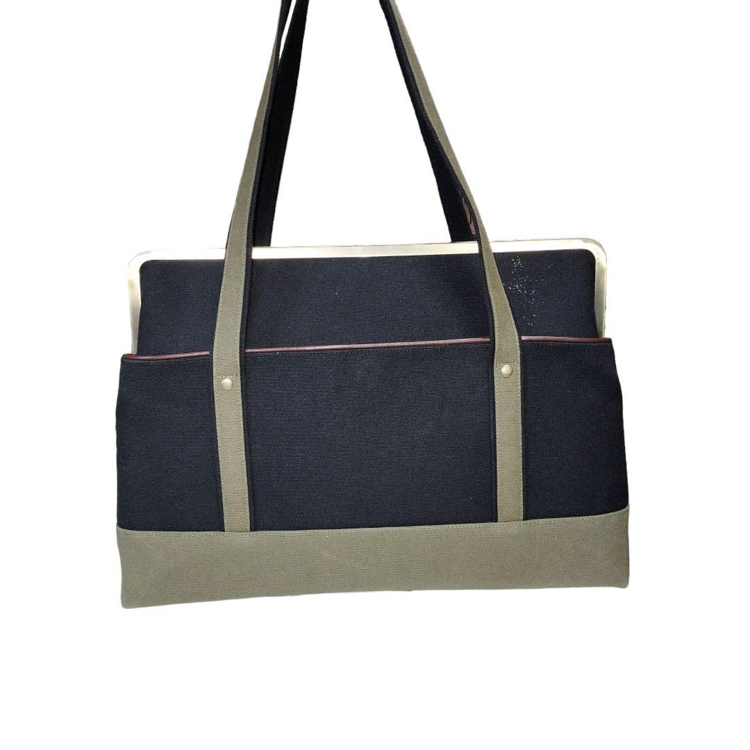 a*n様 希少 アヤノコウジ がま口 帆布 バイカラー トートバックブ ラック✕