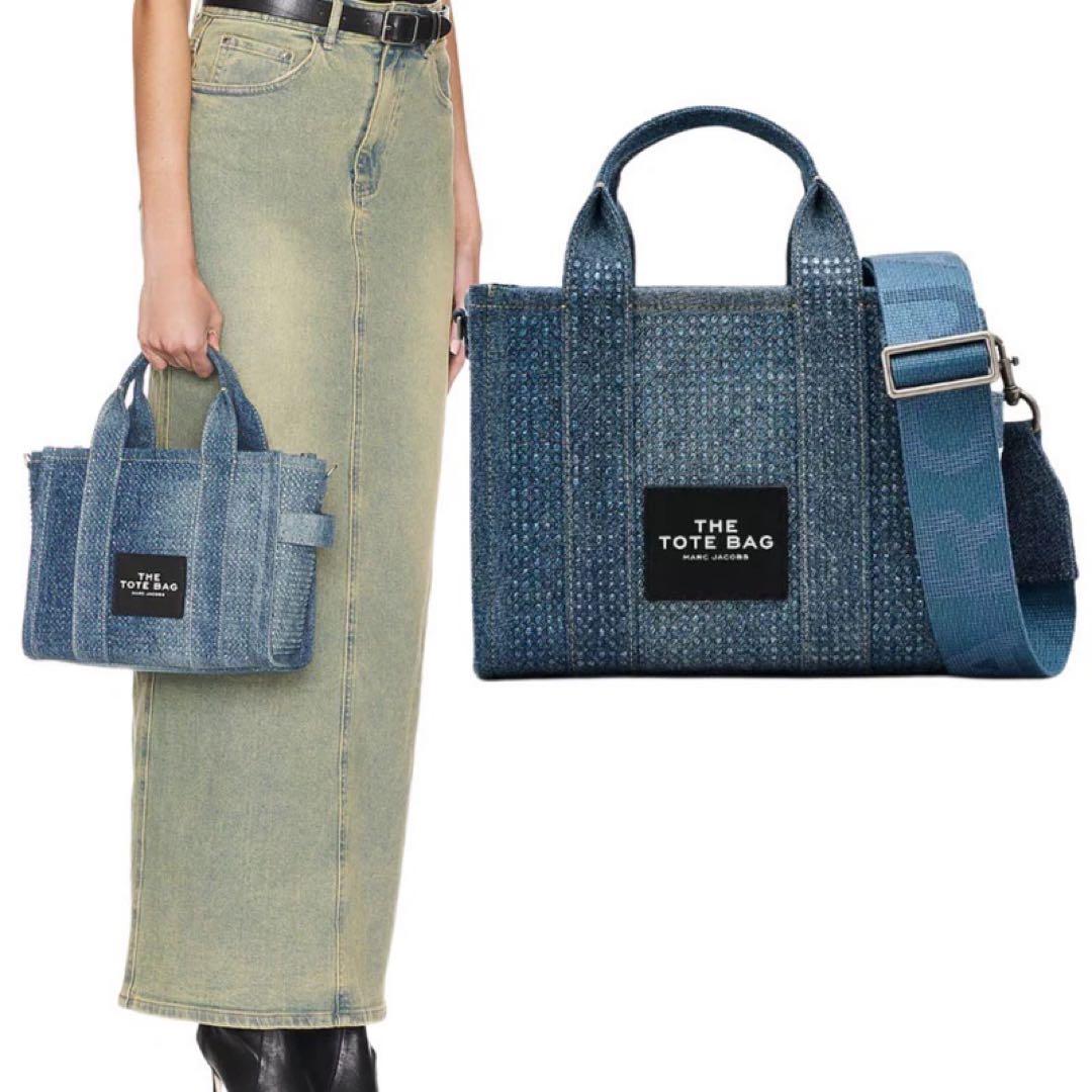 新品■マークジェイコブス ザ クリスタルデニム スモールトートバッグライトブルー