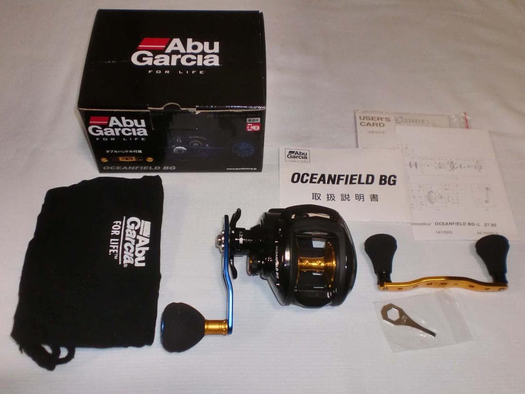 Ａｂｕ　オーシャンフィールドＢＧ＜左巻＞スペアハンドル付　新品（※箱折り目有り）