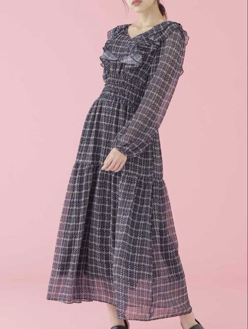 ジルバイジルスチュアート ツイード 風 ラッフル ワンピ ネイビー 紫 1度着用