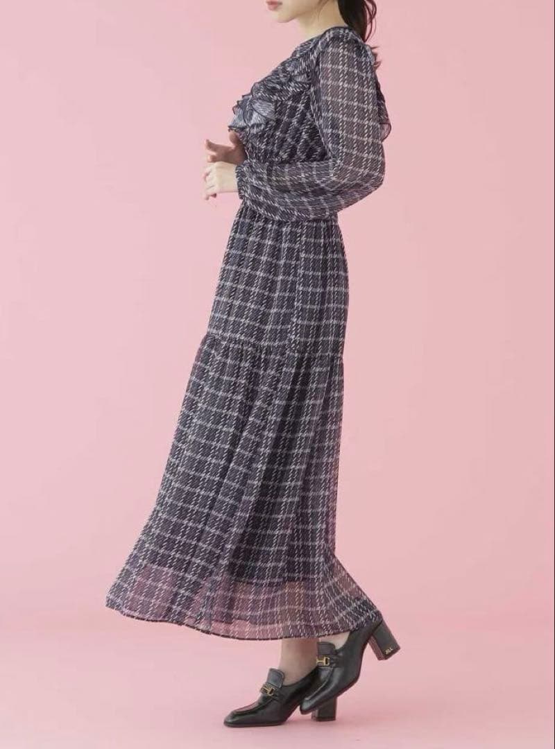 ジルバイジルスチュアート ツイード 風 ラッフル ワンピ ネイビー 紫 1度着用