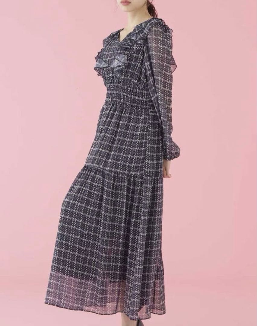 ジルバイジルスチュアート ツイード 風 ラッフル ワンピ ネイビー 紫 1度着用