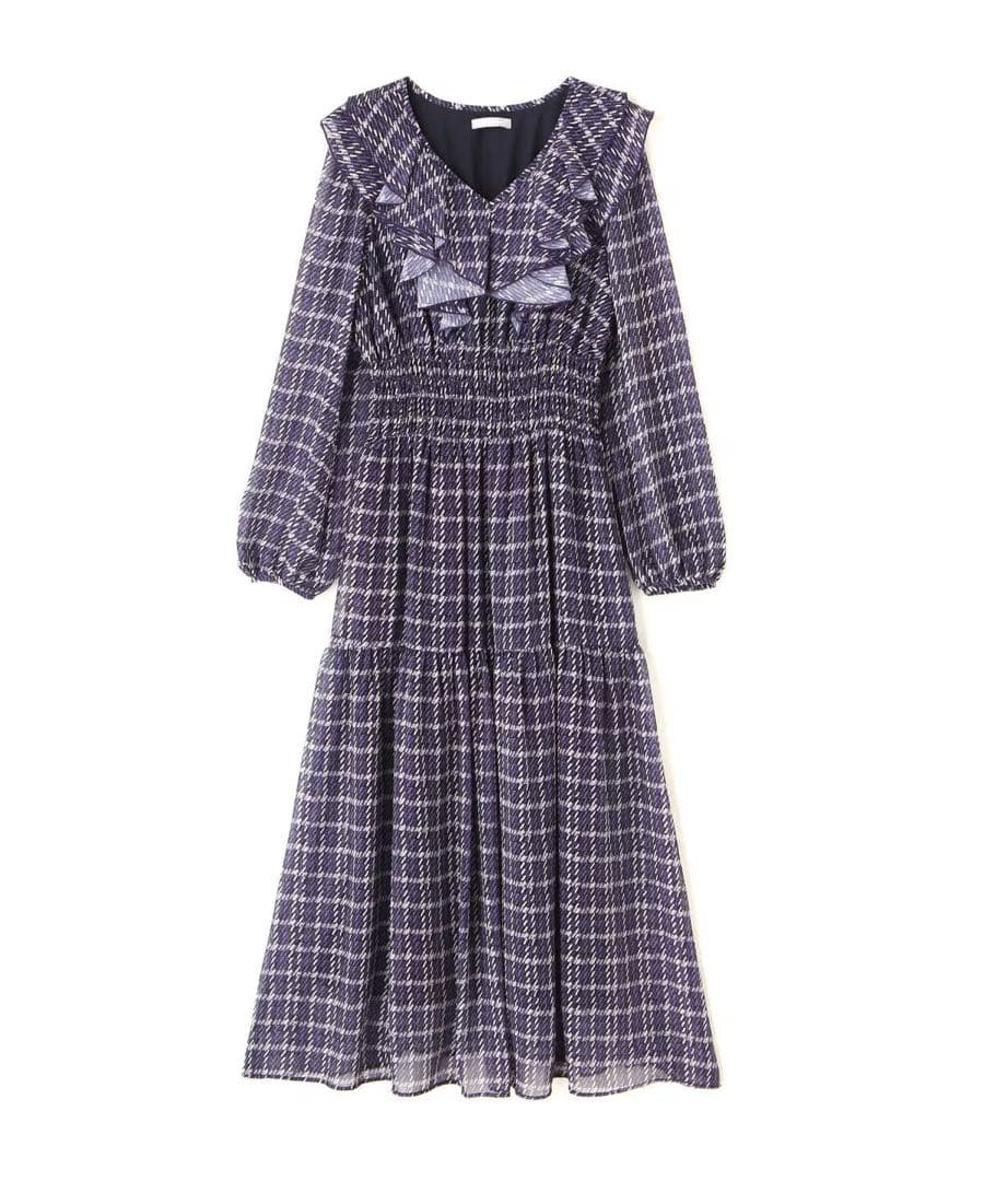 ジルバイジルスチュアート ツイード 風 ラッフル ワンピ ネイビー 紫 1度着用