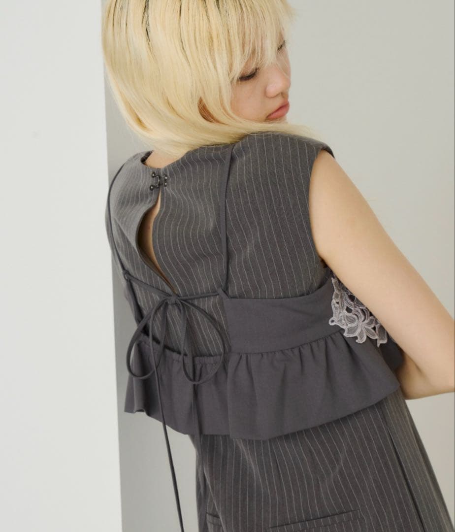 cheeel★グレー レース装飾 ロングドレス