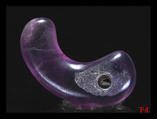 古墳期★虹入り★特有な結晶が見られ★紫色水晶製★コ字形勾玉　縄文時代出土石器