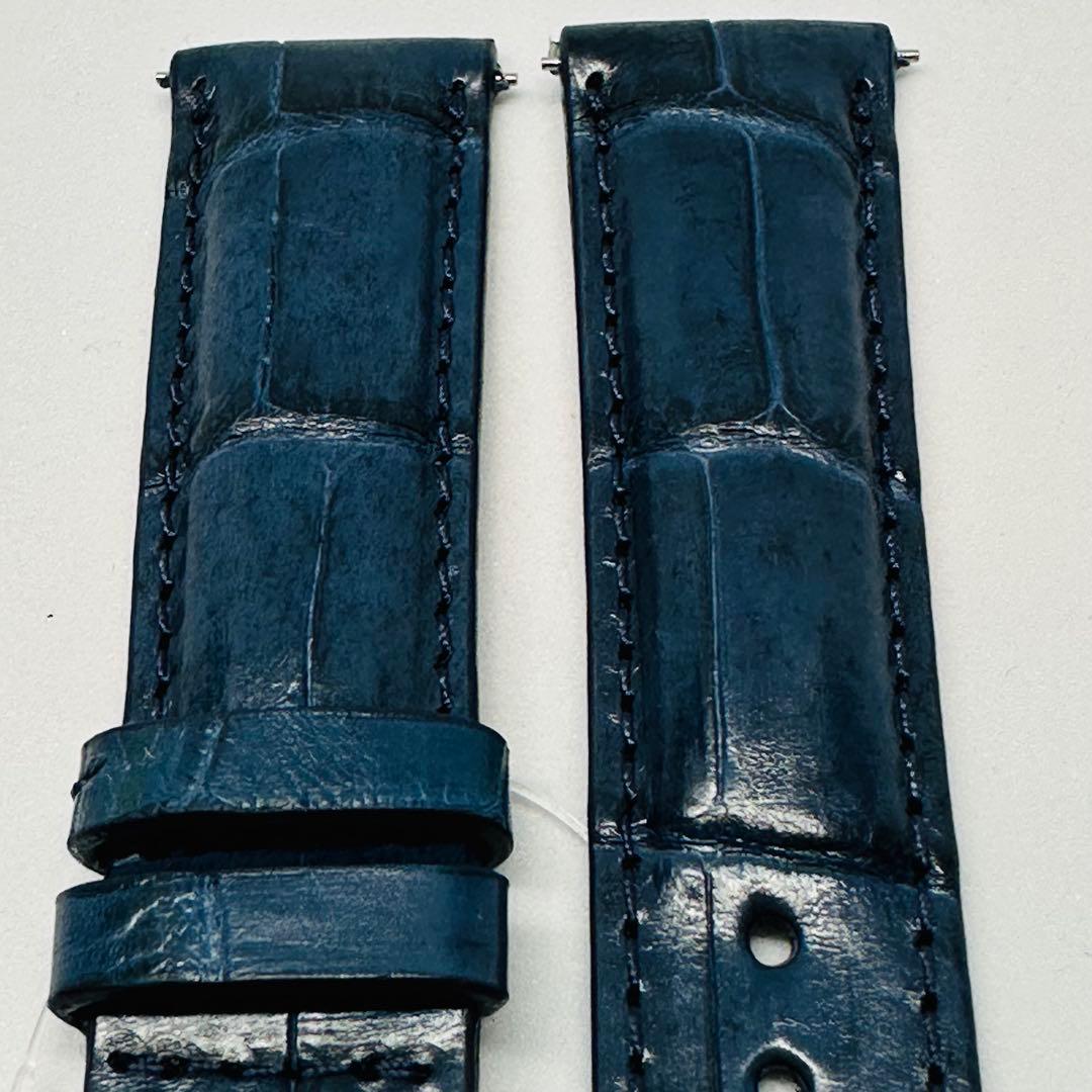 3079#20mm-18mmダークブルー★本物クロコダイルレザーベルト★スイス製