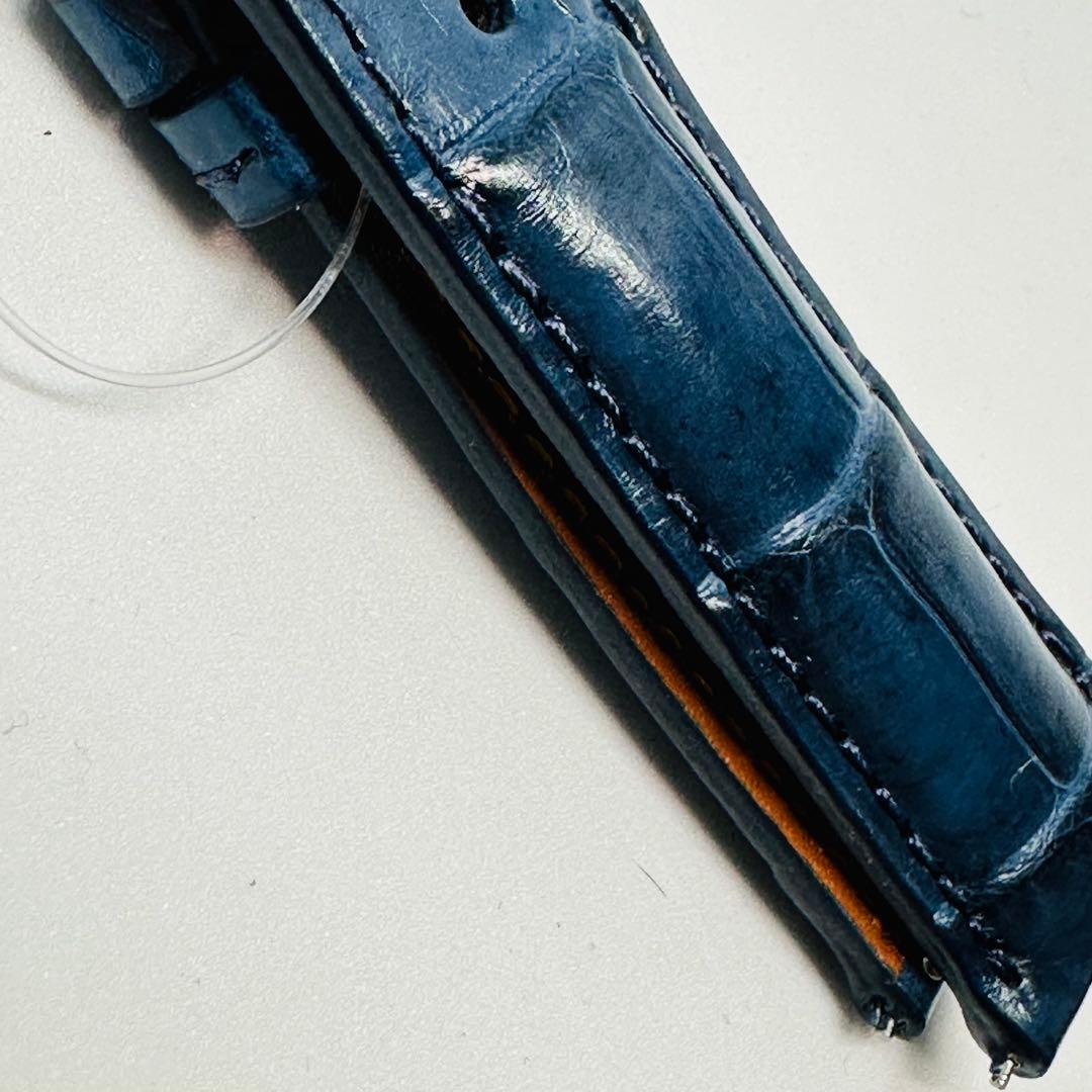 3079#20mm-18mmダークブルー★本物クロコダイルレザーベルト★スイス製