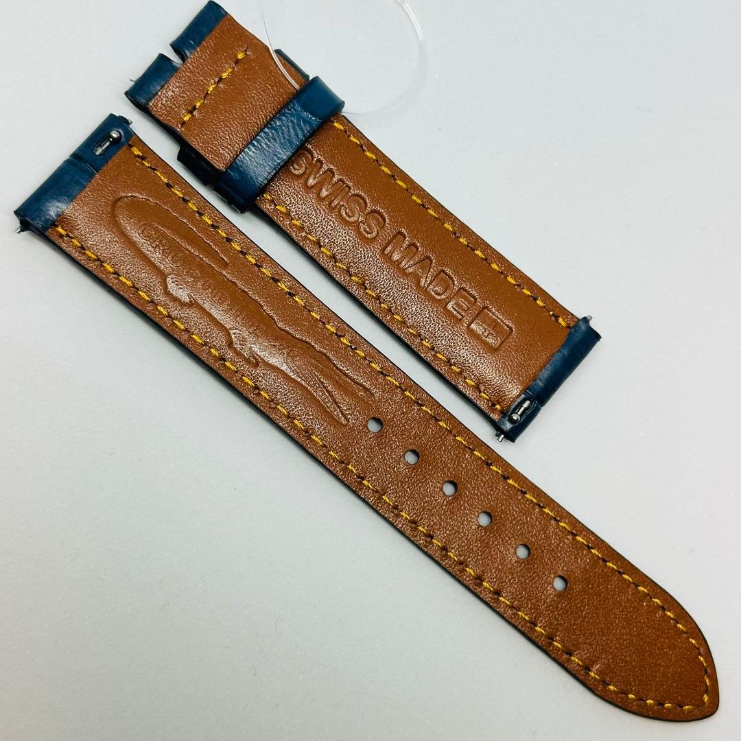 3079#20mm-18mmダークブルー★本物クロコダイルレザーベルト★スイス製