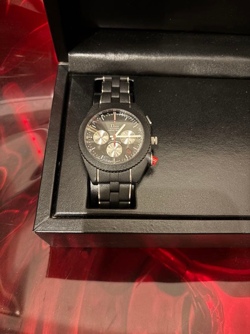 ディオールオム シフルルージュ クロノグラフ ブラック自動巻き 腕時計