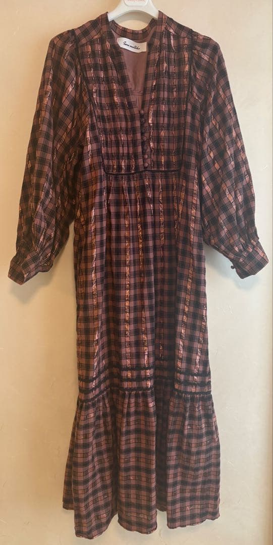 Sara mallika /サラマリカコットンチェックシャーリングドレス　S