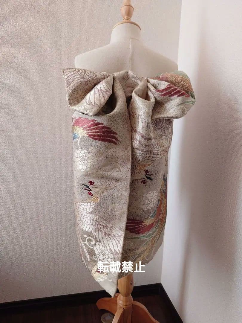 正絹袋帯からの作り帯　アンティーク　七五三ジュニア帯　鶴　だらり帯　一点物