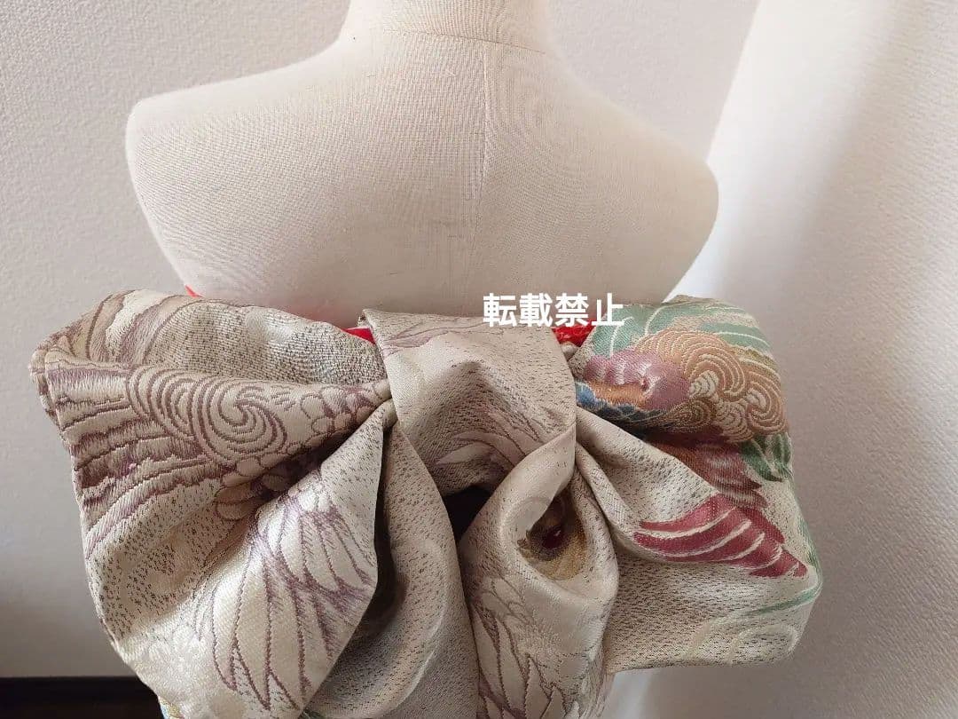 正絹袋帯からの作り帯　アンティーク　七五三ジュニア帯　鶴　だらり帯　一点物