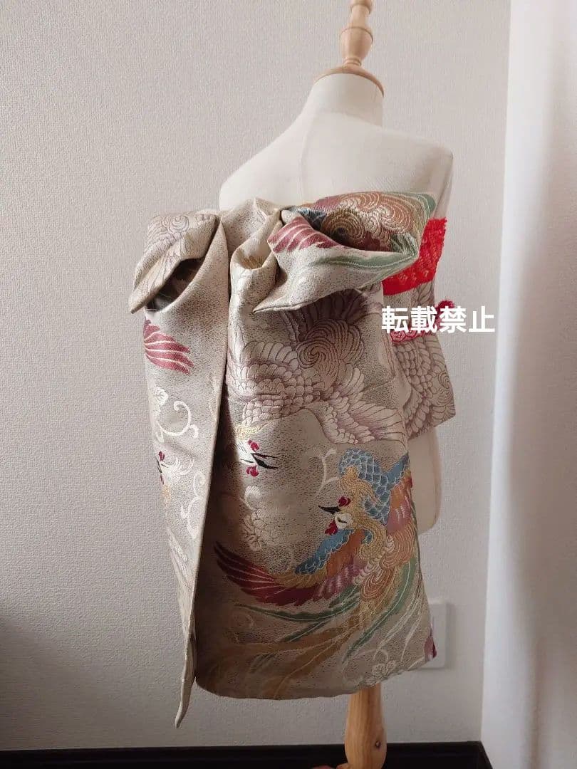 正絹袋帯からの作り帯　アンティーク　七五三ジュニア帯　鶴　だらり帯　一点物