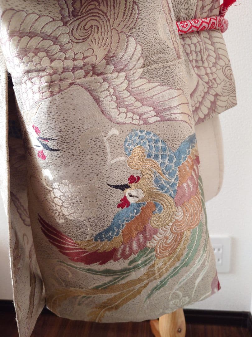 正絹袋帯からの作り帯　アンティーク　七五三ジュニア帯　鶴　だらり帯　一点物