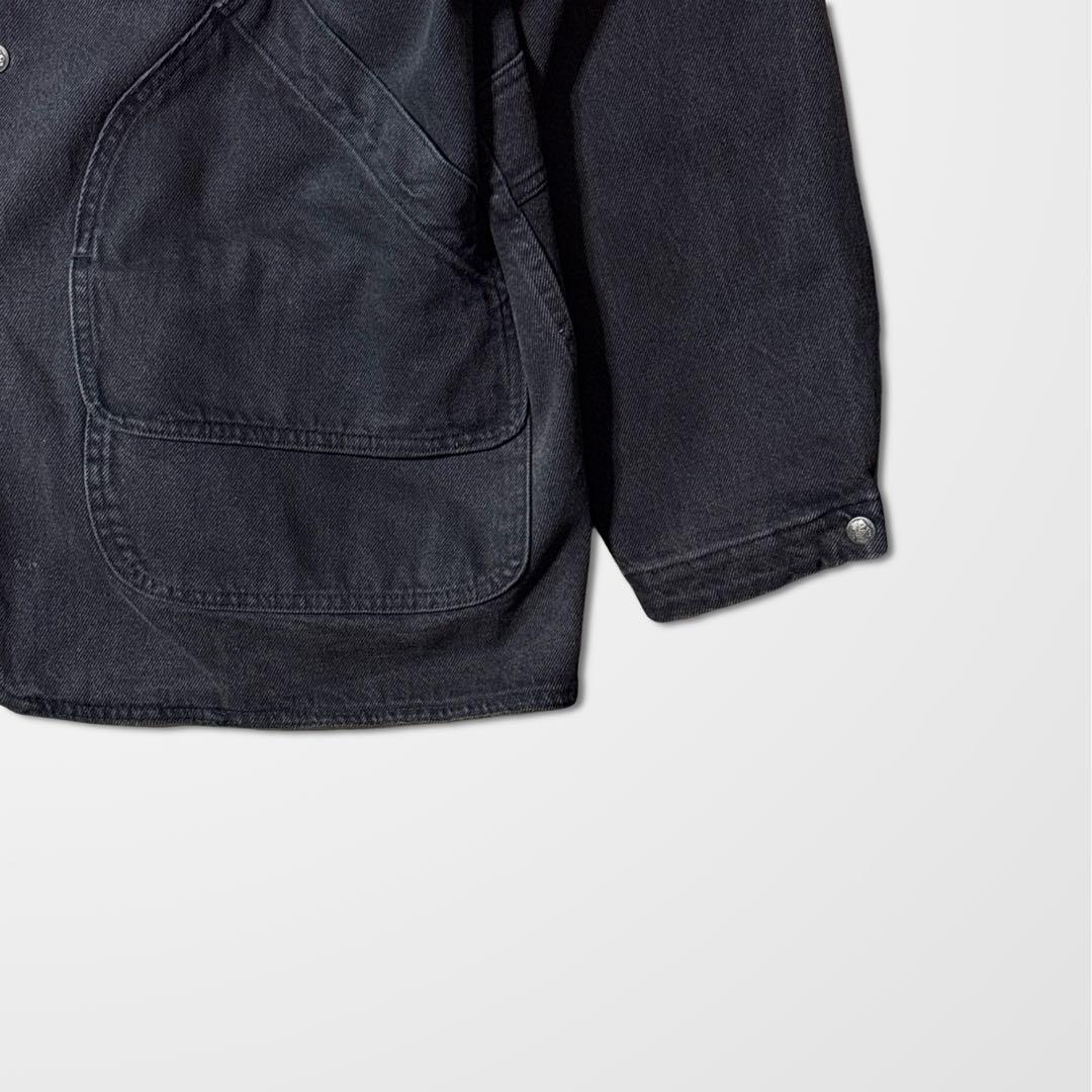 デニム　レザー　ワーク　ジャケット　襟レザー　ブラック　チョア　古着　ブラック