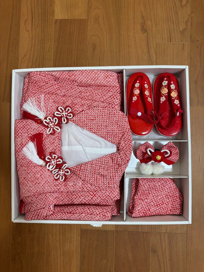 七五三　3才　総絞り　セット　赤