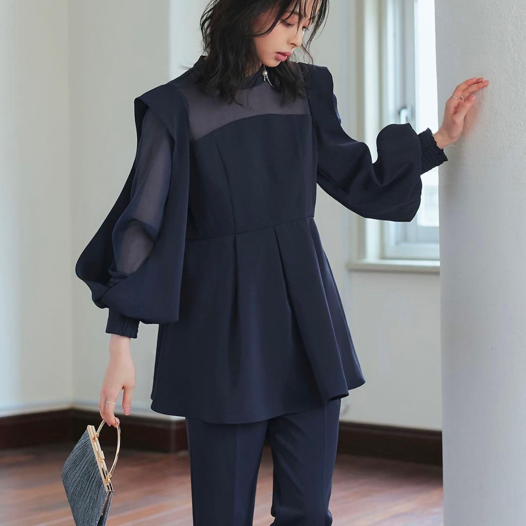 本日限定【大きめ】ルイルエ セットアップ スリットスリーブペプラムトップスLL