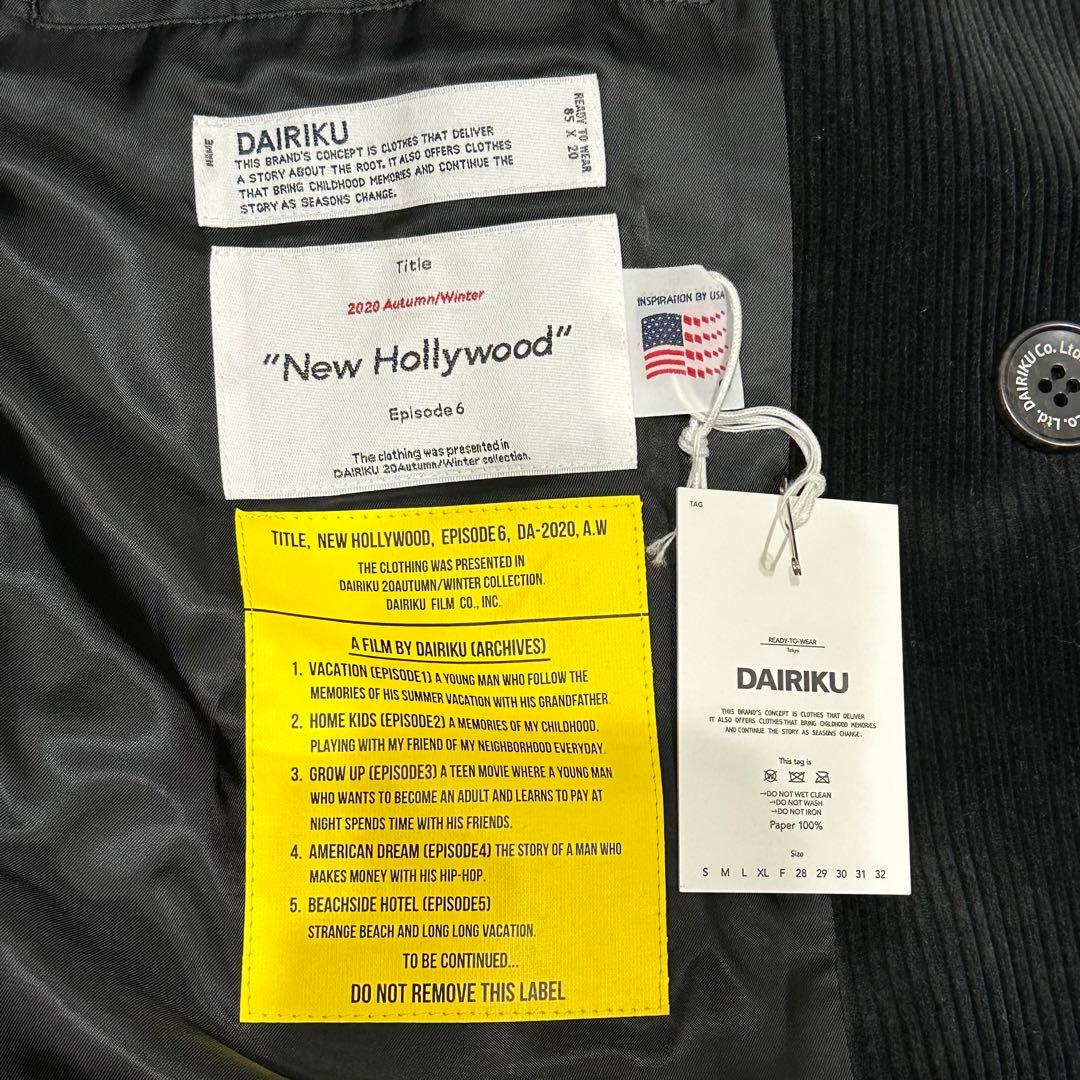 DAIRIKU ダイリクコーデュロイ ロング ピーコート 黒 M