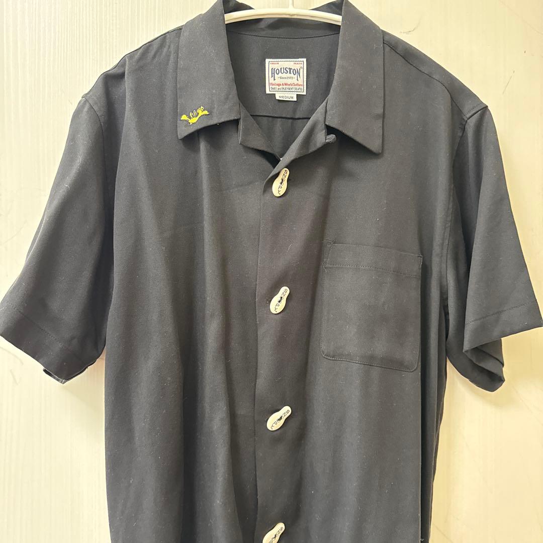 ヒューストン×スヌーピー コラボ 刺繍 ボウリングシャツ BK-M