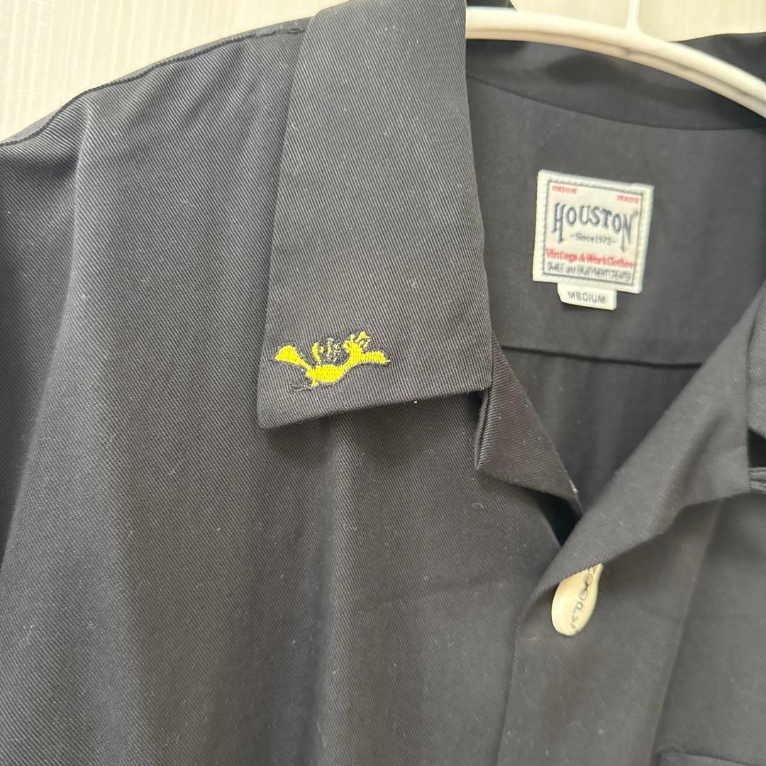 ヒューストン×スヌーピー コラボ 刺繍 ボウリングシャツ BK-M