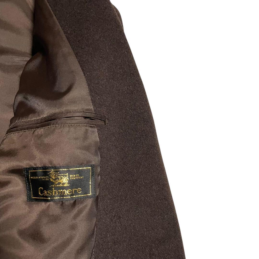 カシミヤ混【vintage】美品 マキシ丈ダブルチェスターコート ブラウン L