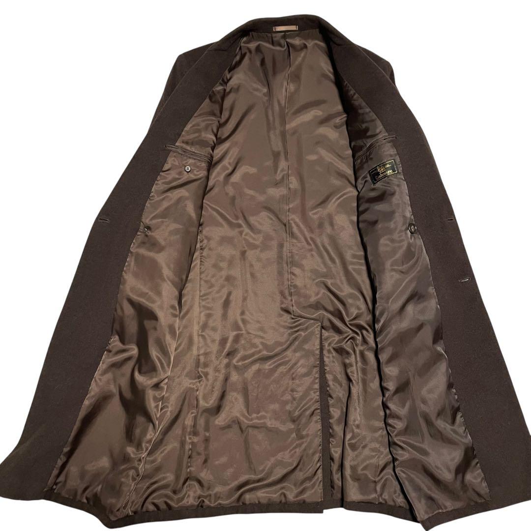 カシミヤ混【vintage】美品 マキシ丈ダブルチェスターコート ブラウン L