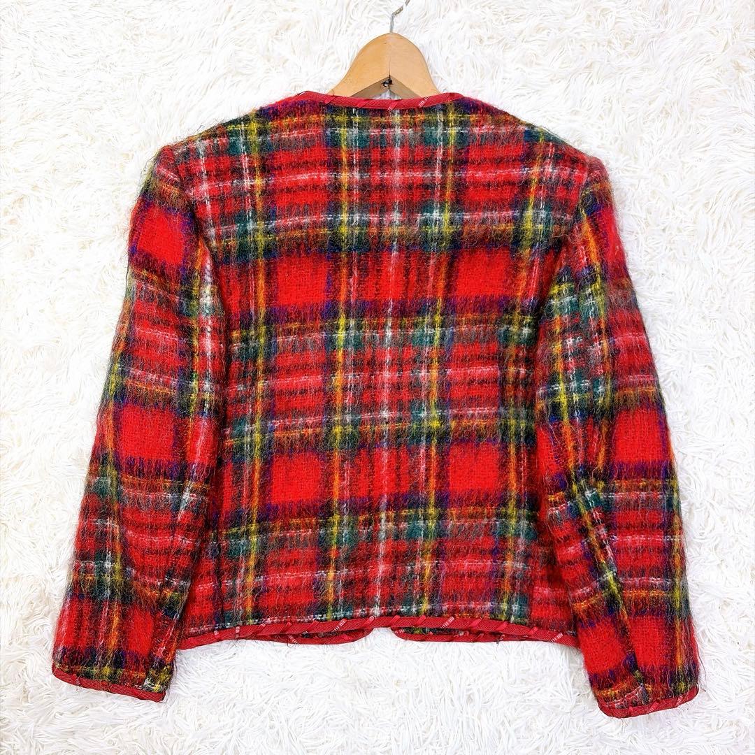 pinkhouse archives モヘアシャギーチェックジャケット　リボン