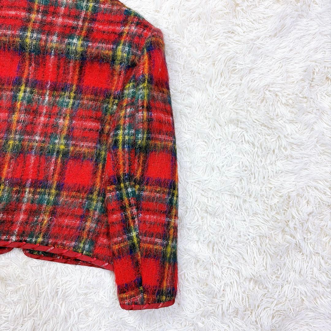 pinkhouse archives モヘアシャギーチェックジャケット　リボン