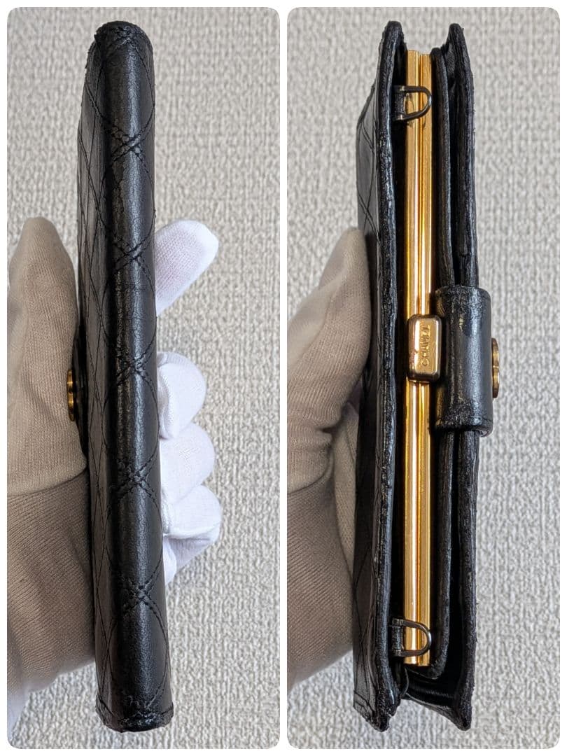 シャネル　ビコローレ　がま口長財布　黒　ラムスキン　チェーンウォレット