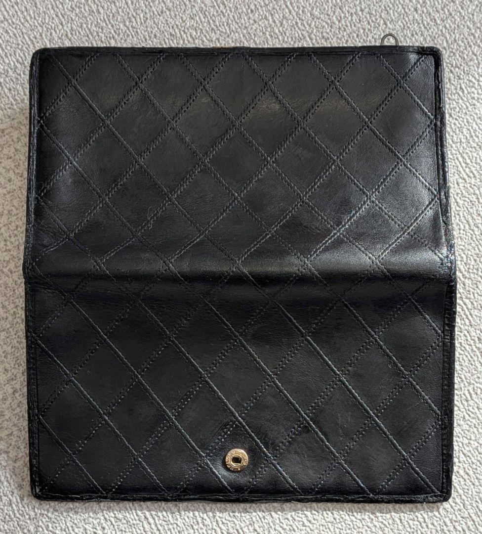シャネル　ビコローレ　がま口長財布　黒　ラムスキン　チェーンウォレット
