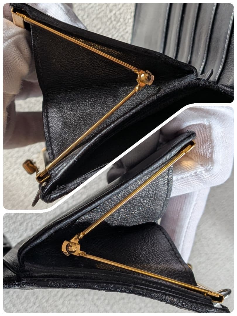 シャネル　ビコローレ　がま口長財布　黒　ラムスキン　チェーンウォレット