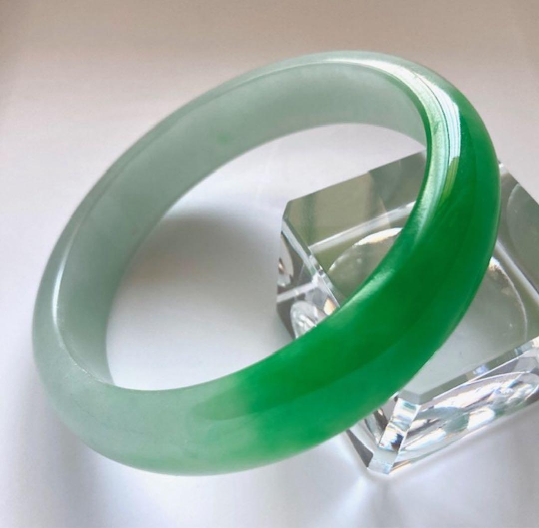 《鑑別書付き》氷種、翡翠ヒスイバングル・内径57.4mｍ・