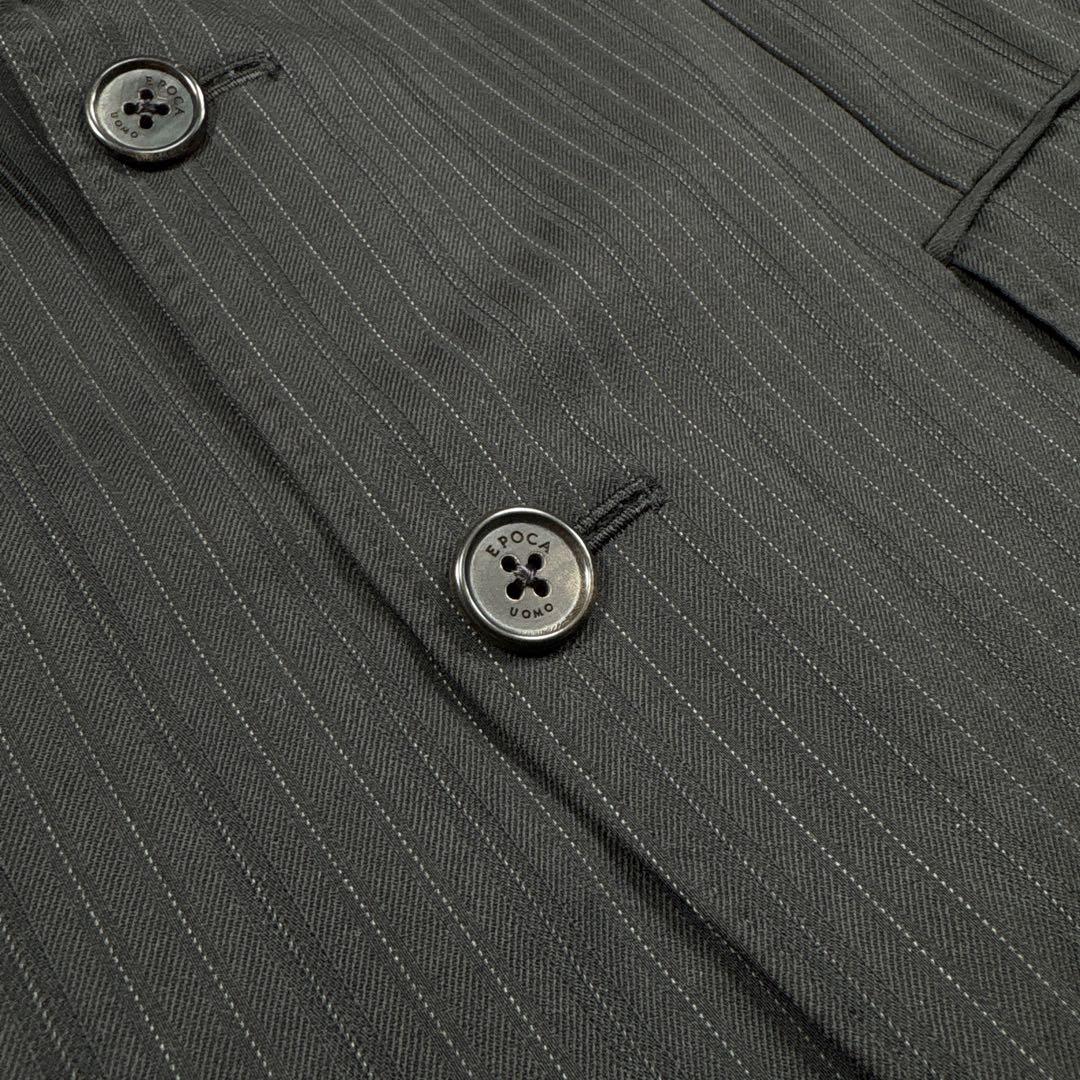 【美品】エポカウォモ ウールシルク混 セットアップ スーツ ストライプ 黒 L