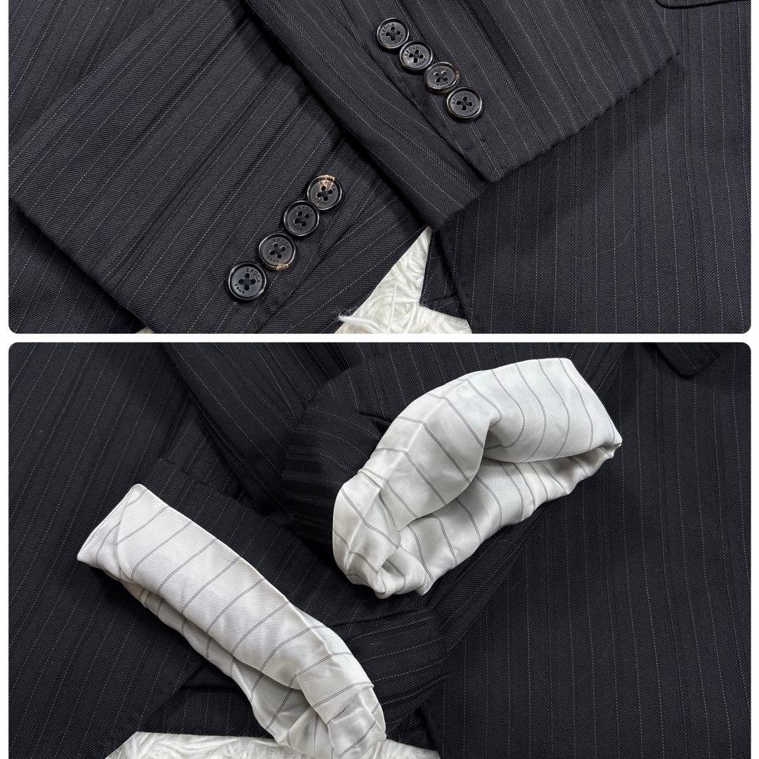 【美品】エポカウォモ ウールシルク混 セットアップ スーツ ストライプ 黒 L