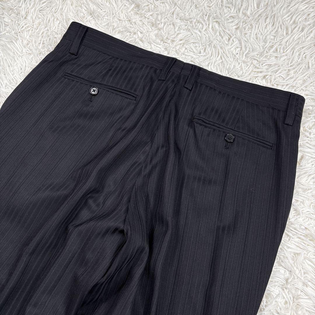 【美品】エポカウォモ ウールシルク混 セットアップ スーツ ストライプ 黒 L