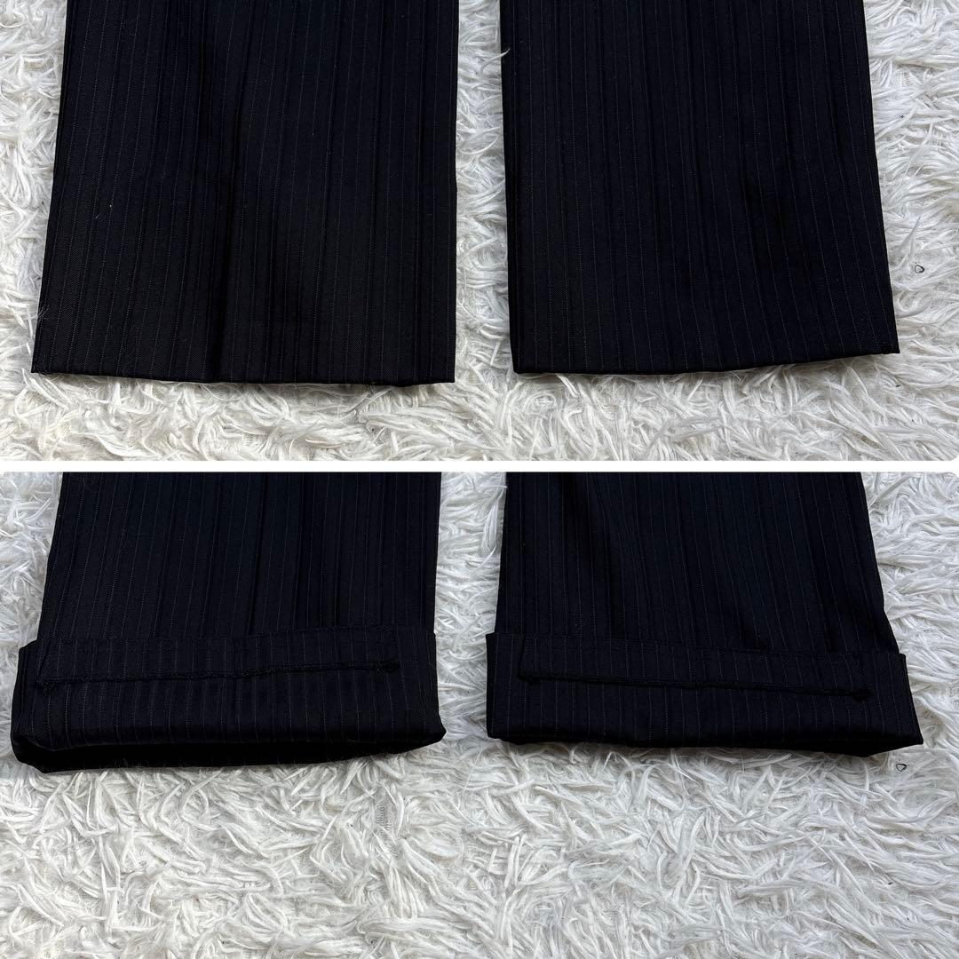 【美品】エポカウォモ ウールシルク混 セットアップ スーツ ストライプ 黒 L