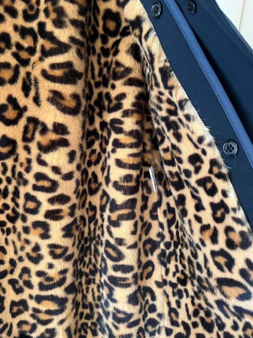 トラディショナルウェザーウェア　ネイビー　 コート レオパード柄ライナー金ボタン