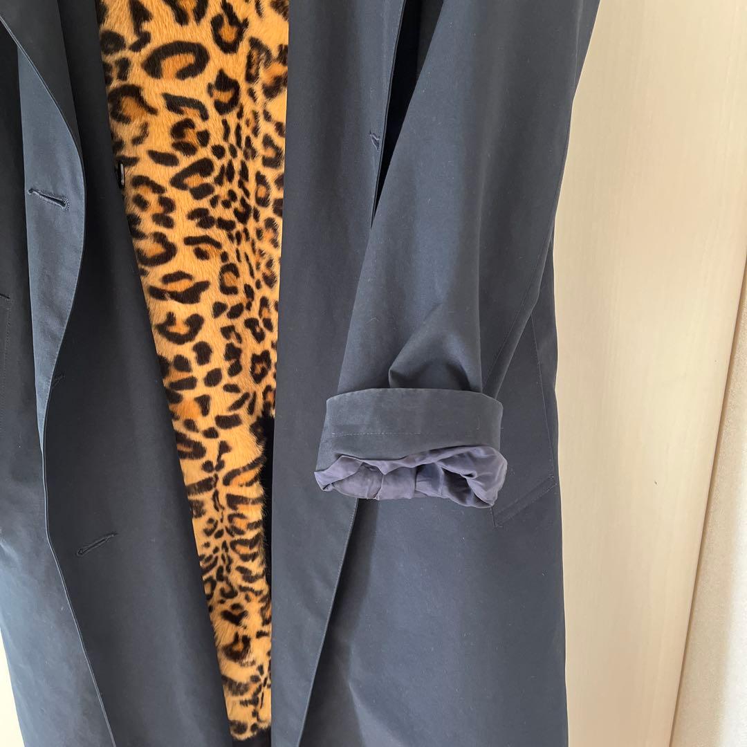 トラディショナルウェザーウェア　ネイビー　 コート レオパード柄ライナー金ボタン