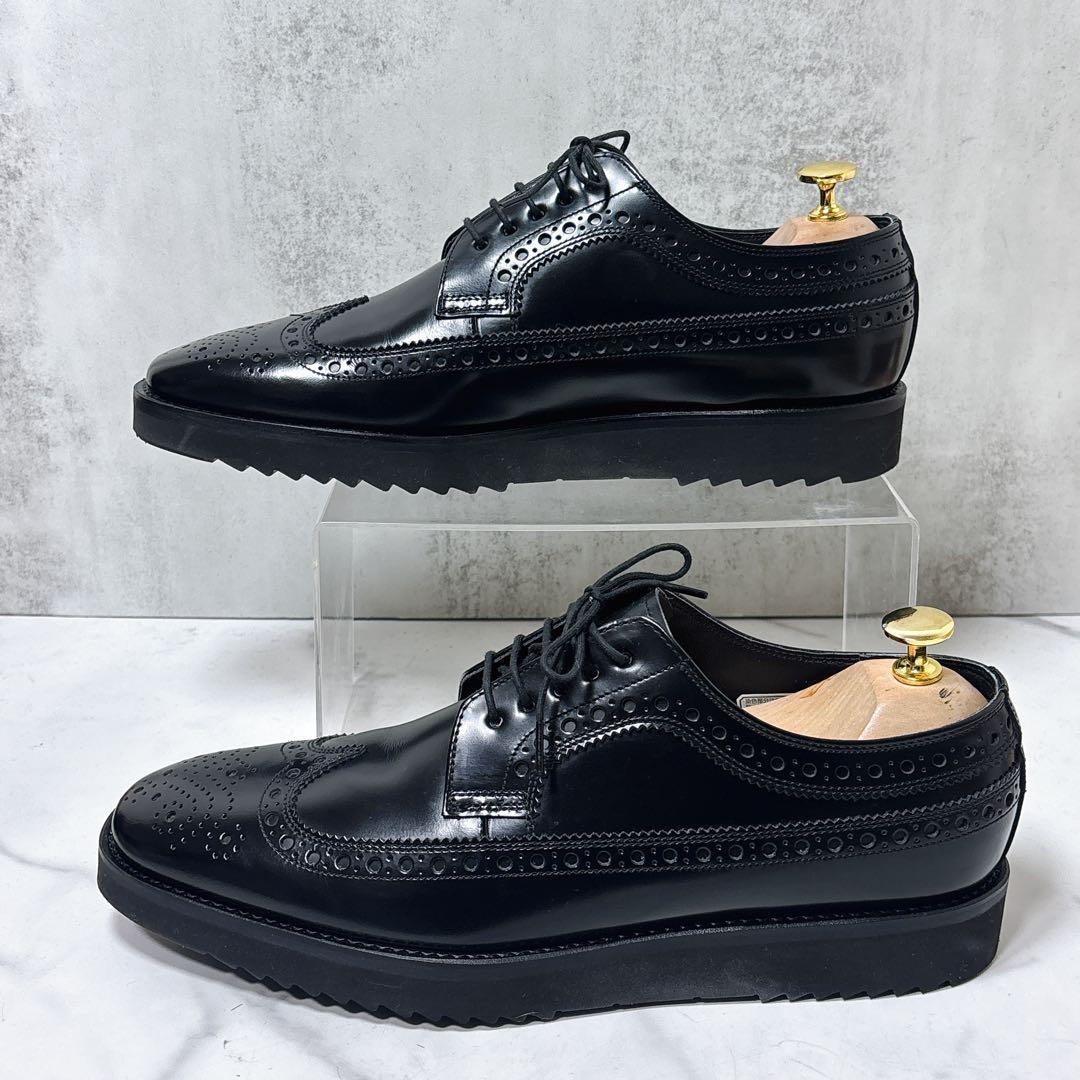 極美品 リーガル レザーシューズ W35B ウィングチップ 厚底 メダリオン 黒