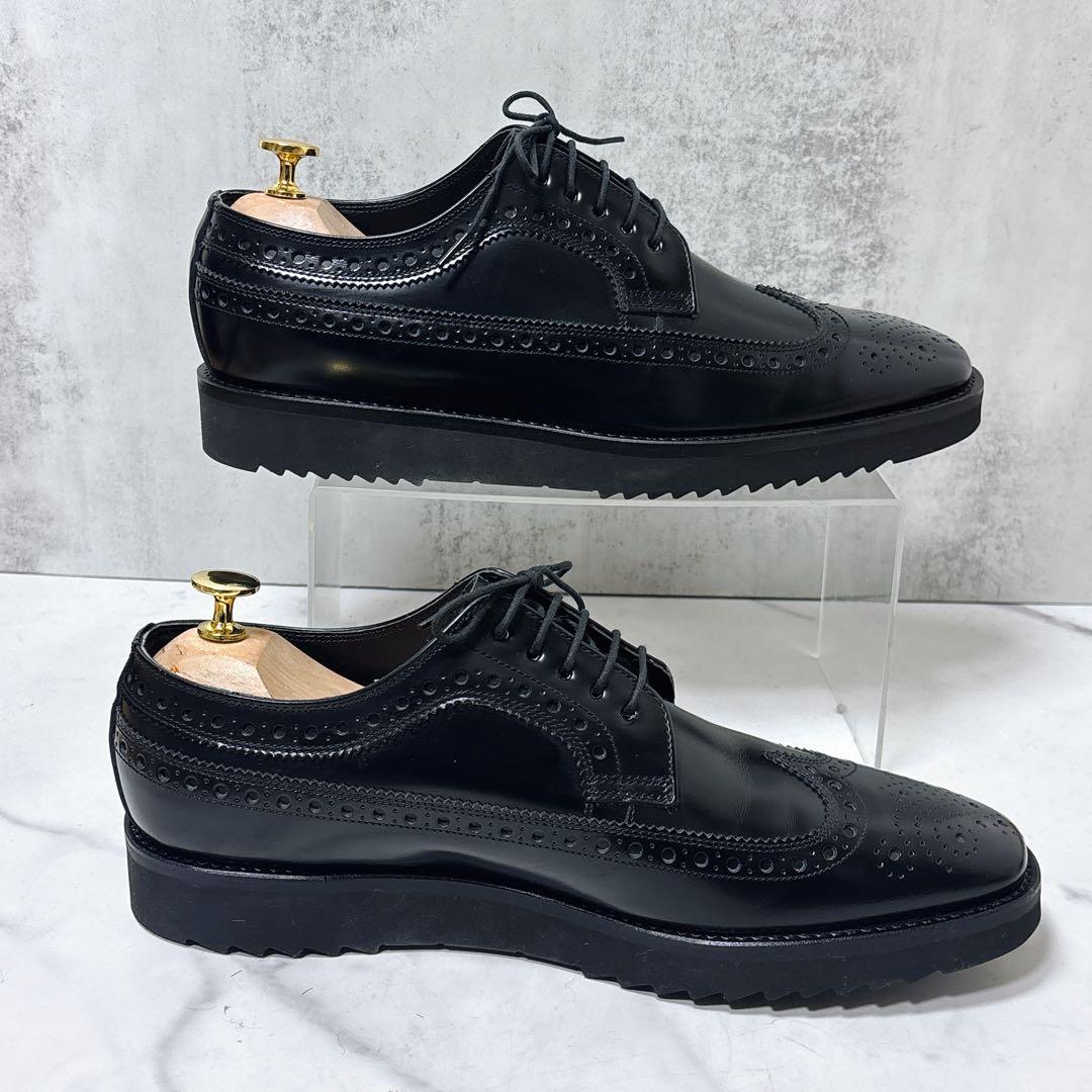 極美品 リーガル レザーシューズ W35B ウィングチップ 厚底 メダリオン 黒