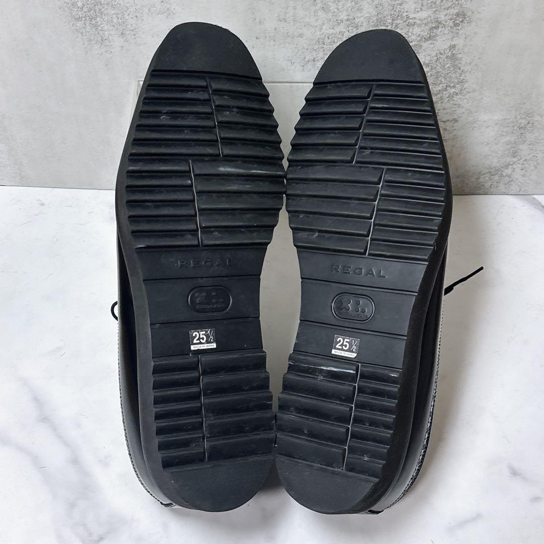 極美品 リーガル レザーシューズ W35B ウィングチップ 厚底 メダリオン 黒